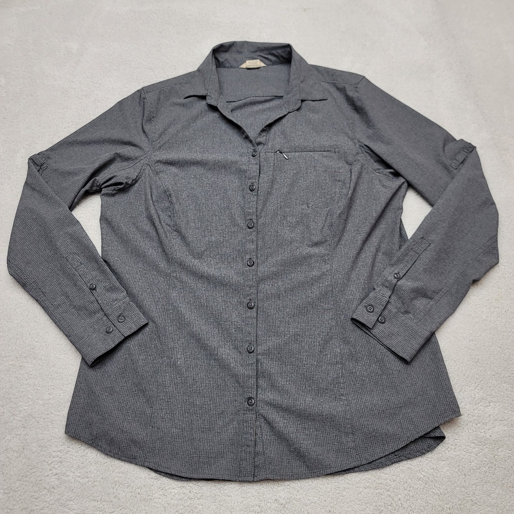 Duluth Trading Breezeshooter Shirt Womens L Gray Long Sleeve Button Up 55201